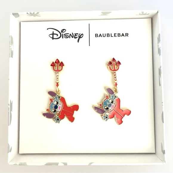 Disney BaubleBar Lilo & Stitch Devil Earrings Red Trident Dangle - Picture 1 of 4